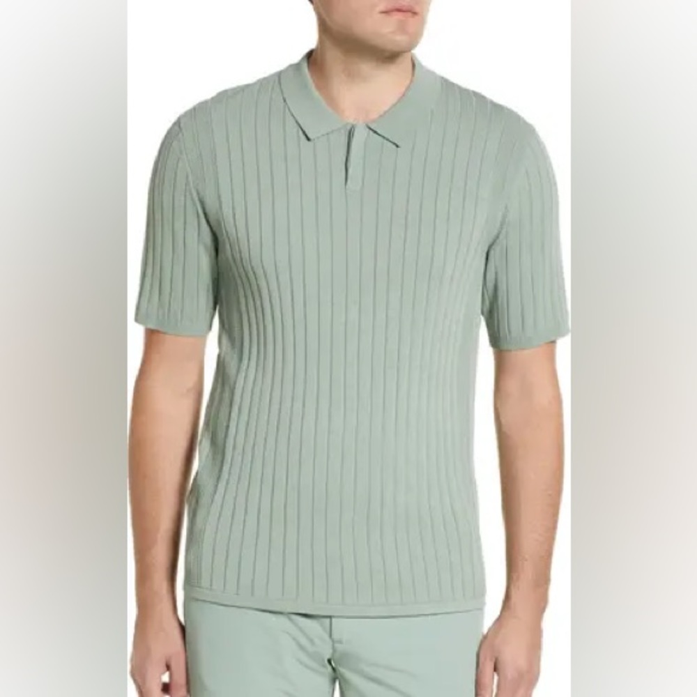 BRADY | NWT! Men's Engineered Rib Polo Sweater in Sage size: large